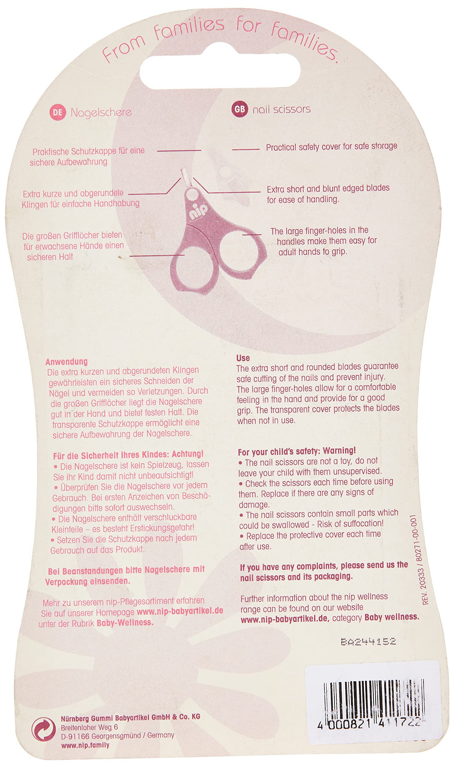 مقص أظافر لعمر 0 شهر فما فوق من نيب، بينك، قطعة واحدة