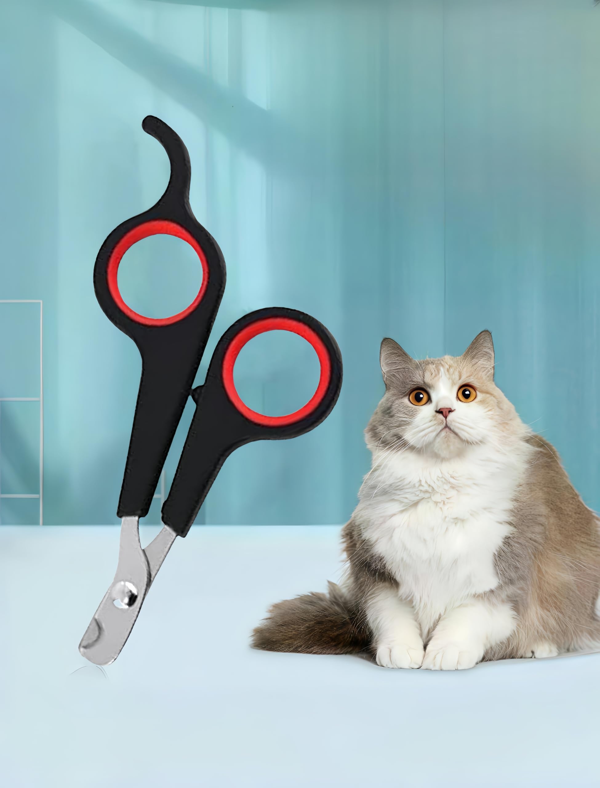 مقص اظافر للحيوانات الاليفة من قطعة واحدة، مقص للعناية بمخالب الكلاب والقطط، من الستانلس ستيل - للحيوانات الاليفة الصغيرة والمتوسطة، اسود واحمر