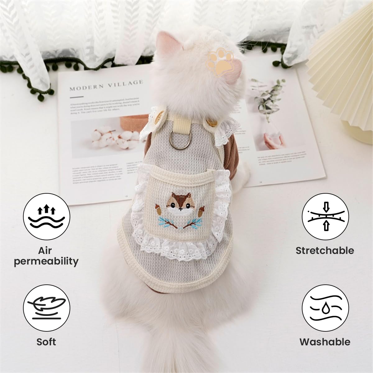 ملابس للكلاب والقطط والحيوانات الأليفة، سترة مكشكشة بدون أكمام، تي شيرت مطرز برسوم كرتونية للربيع والصيف، فساتين للجراء الصغيرة