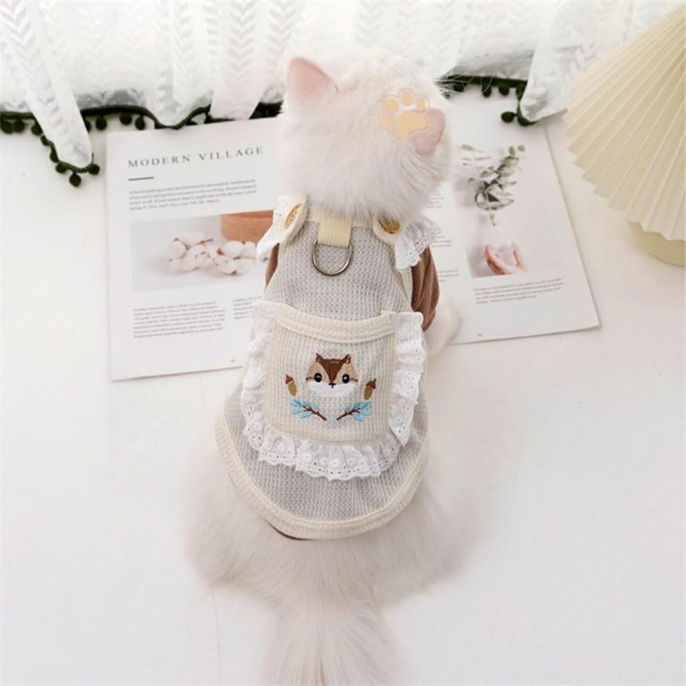 ملابس للكلاب والقطط والحيوانات الأليفة، سترة مكشكشة بدون أكمام، تي شيرت مطرز برسوم كرتونية للربيع والصيف، فساتين للجراء الصغيرة