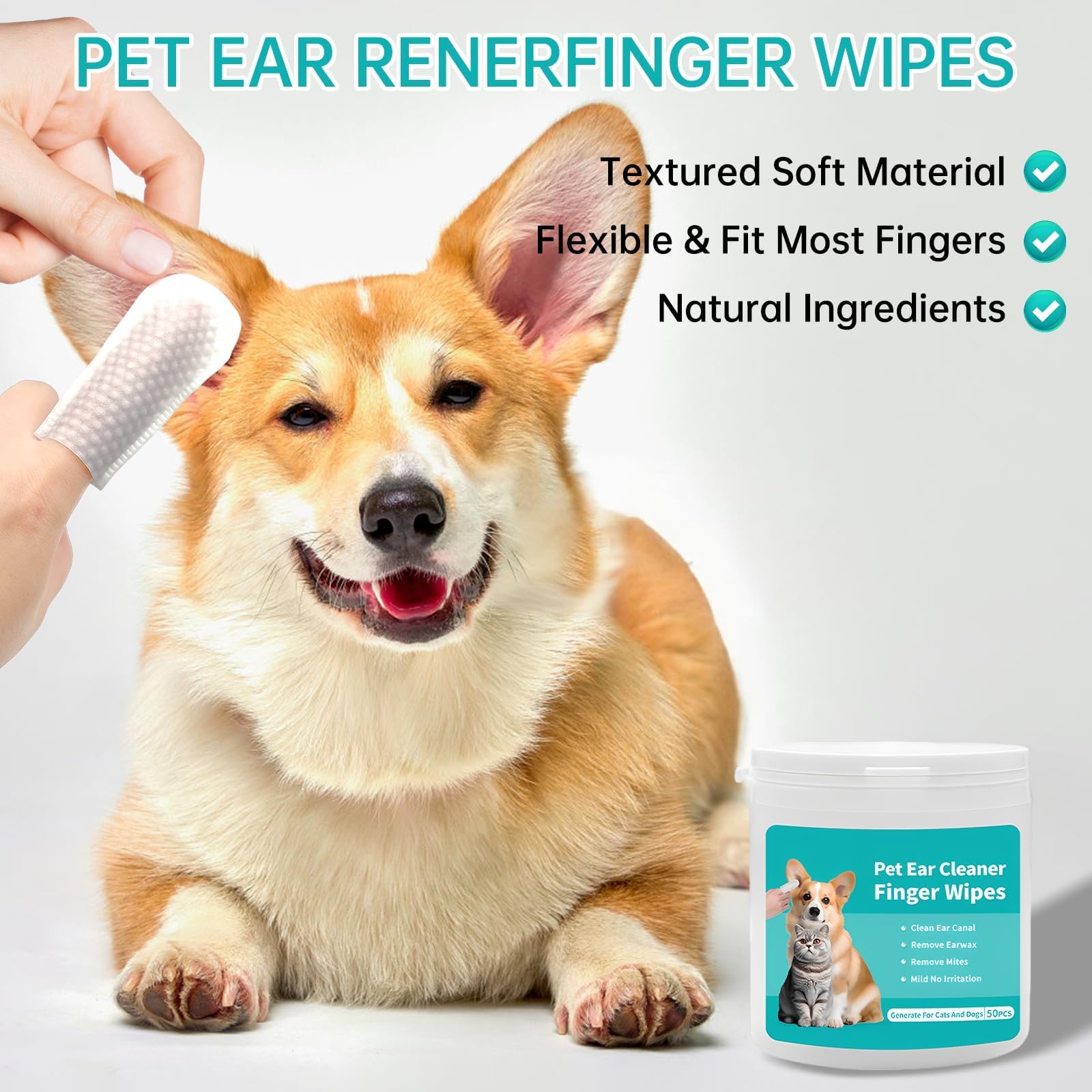 مناديل مبللة للاذن للكلاب، 50 قطعة من مناديل تنظيف اذن الحيوانات الاليفة القابلة للتحلل البيولوجي، مناديل لطيفة لتنظيف الاذن للكلاب والقطط لازالة الشمع والروائح الكريهة من جويز