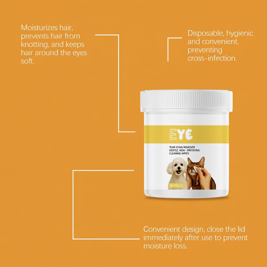 مناديل مبللة للحيوانات الاليفة للقطط والكلاب، مناديل غير معطرة للعناية بالعيون والكفوف والاذنين والانف وازالة بقع الدموع، 60 منديل