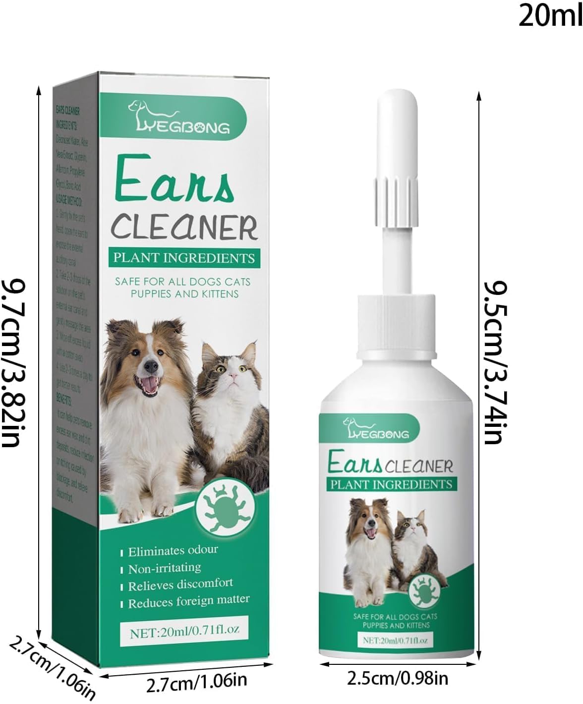 منظف اذن بوليفيا للكلاب والقطط، محلول طبيعي للاذن 20 مل لتخفيف الحكة والتحكم في الرائحة، منظف لطيف لاذن الحيوانات الاليفة لمنع العدوى وتراكم الشمع