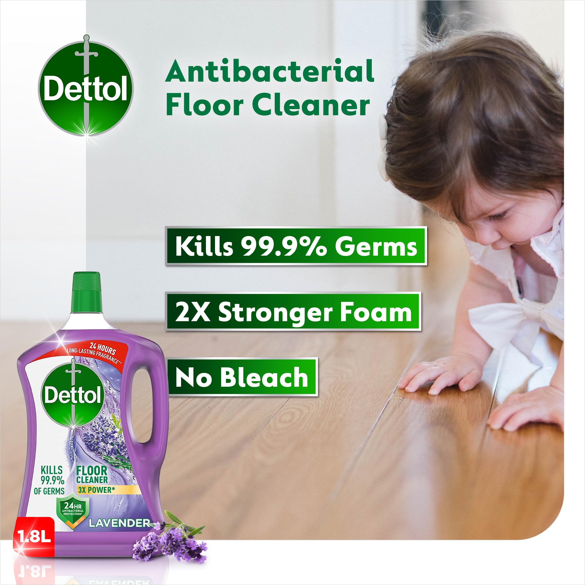 منظف ارضيات قوي مضاد للبكتيريا من ديتول، ارجواني فاتح، 1.8 لتر × 2