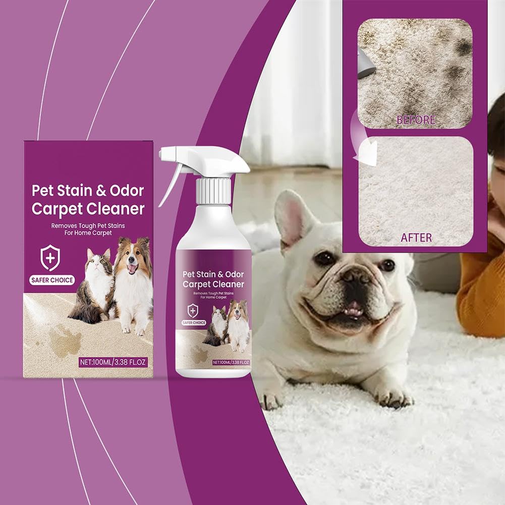 منظف السجاد من ازوني، منظف مركز للحيوانات الاليفة، مزيل روائح وبقع الحيوانات الاليفة للسجاد والسجاد وكراسي الطعام وجميع الاقمشة (100 مل)