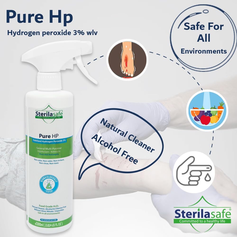 منظف طبيعي بيور اتش بي آمن على المواد الغذائية بيروكسيد الهيدروجين 3% H2O2 مطهر دون مواد كيميائية بخاخ للإسعافات الأولية 250 مل