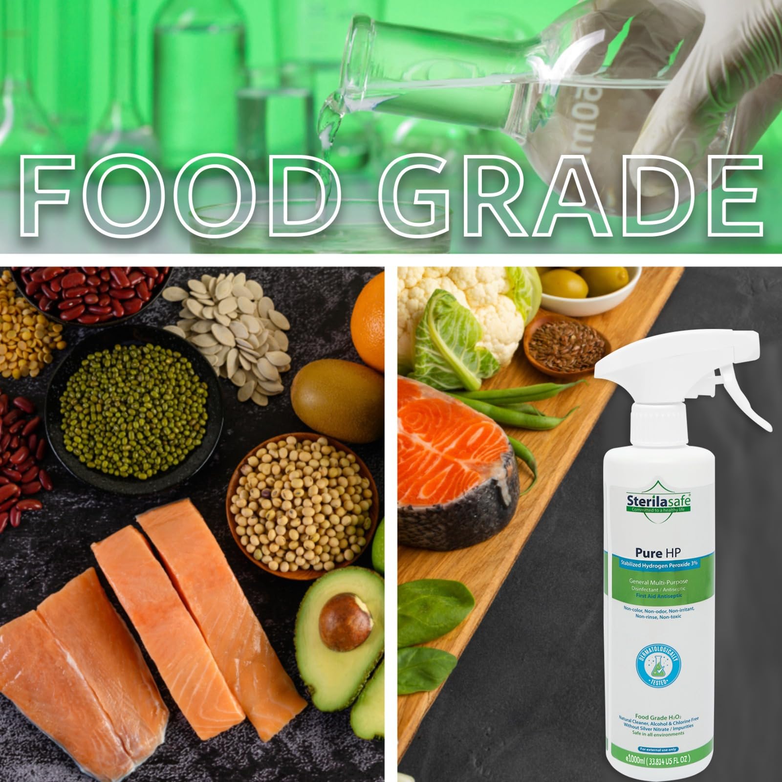 منظف طبيعي بيور اتش بي آمن على المواد الغذائية بيروكسيد الهيدروجين 3% H2O2 مطهر دون مواد كيميائية بخاخ للإسعافات الأولية 250 مل