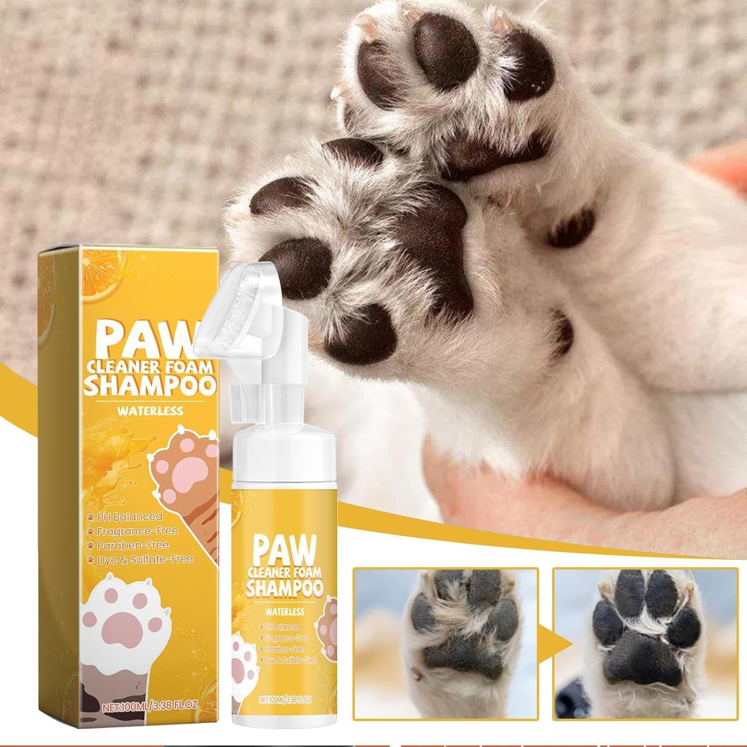 منظف مخالب الكلاب، شامبو رغوي بدون ماء مع فرشاة تنظيف مخالب مدمجة للتحكم في الروائح الكريهة، فرشاة تنظيف القدم للكلاب والقطط، 100 مل للعناية بمخالب الحيوانات الاليفة