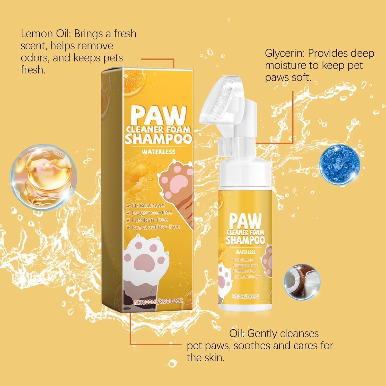 منظف مخالب الكلاب، شامبو رغوي بدون ماء مع فرشاة تنظيف مخالب مدمجة للتحكم في الروائح الكريهة، فرشاة تنظيف القدم للكلاب والقطط، 100 مل للعناية بمخالب الحيوانات الاليفة