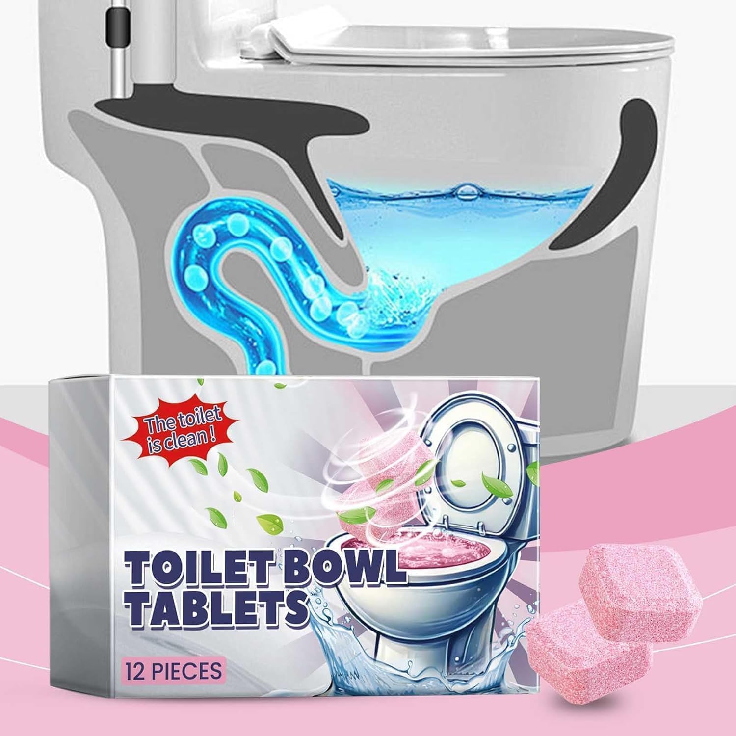 منظف وعاء المرحاض من ابوتو، عبوة من 12 قرص مبيض للتنظيف العميق وإزالة الترسبات، منظف وعاء المرحاض الاوتوماتيكي بتركيبة مزيل للروائح، فعال ضد البقع الصعبة والرواسب الكلسية