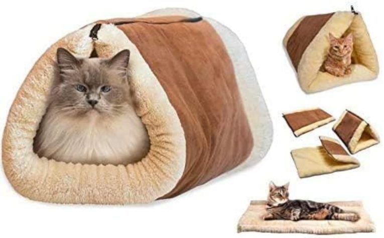 نايجان ميلوز سرير للقطط 2 في 1 للقطط والجراء والحيوانات الاليفة على شكل نفق هرمي وبساط ووسادة انبوبية داخلية