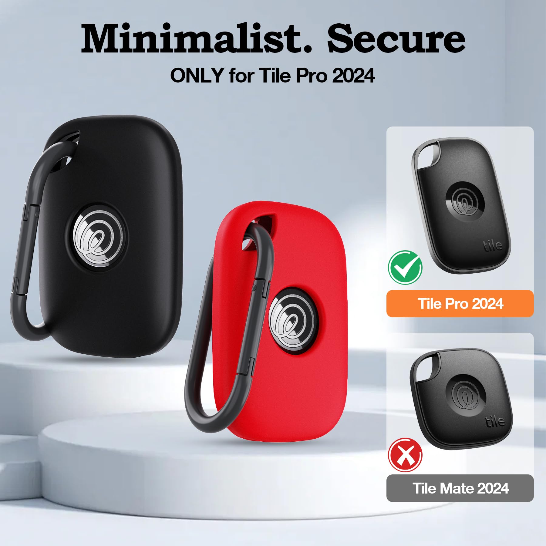 واي دبليو اكس تي دبليو [عبوتان] حافظة سيليكون لحامل جهاز التتبع تايل برو 2024 مع سلسلة مفاتيح، غطاء حماية امن وناعم مضاد للضياع للمفاتيح والحقائب واطواق القطط والكلاب (اسود واسود)