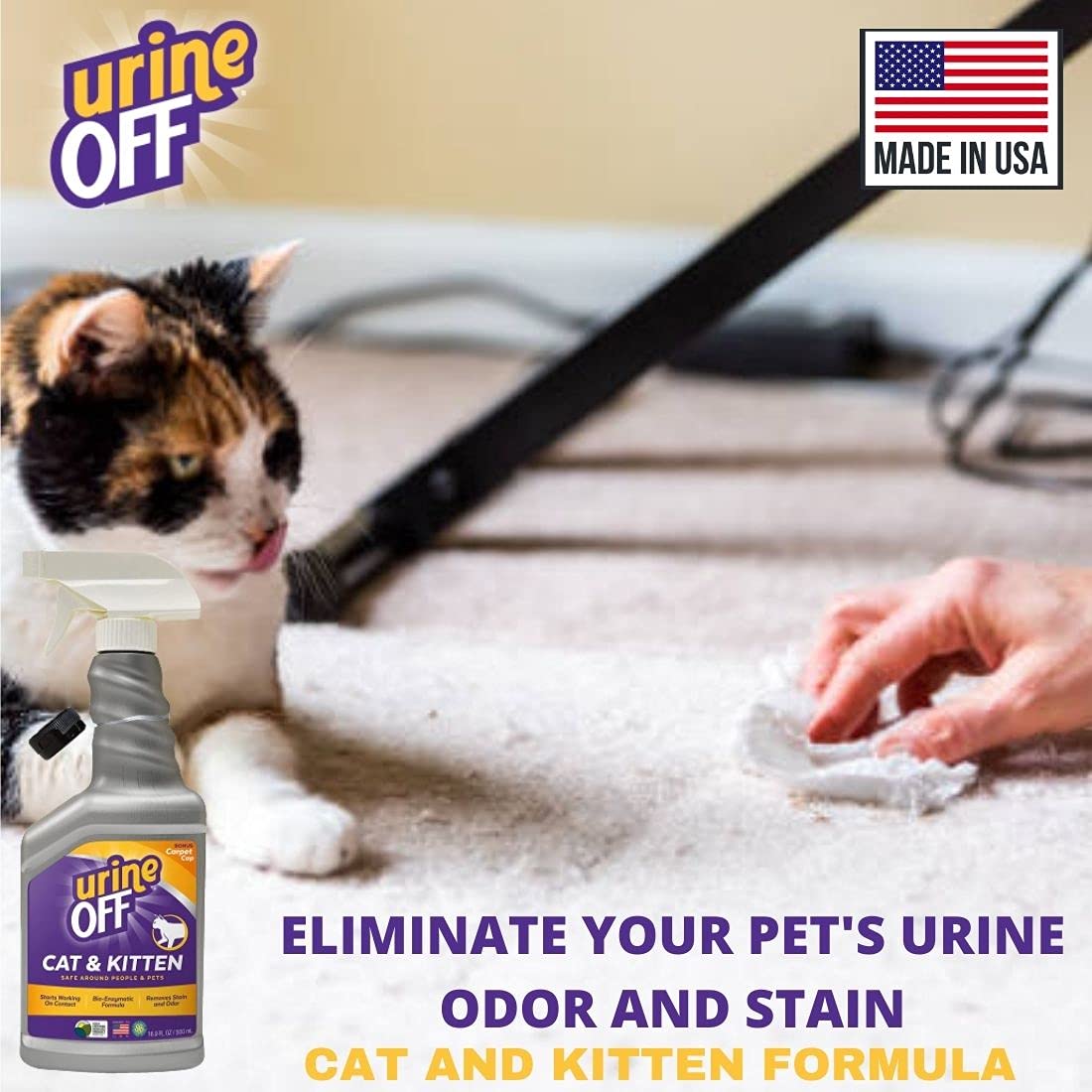 يورين اوف™ مزيل الروائح والبقع للقطط/القطط الصغيرة 500 مل، يزيل رائحة البول والبقع بشكل دائم، تركيبة الانزيم تدمر البكتيريا المسببة للرائحة للتخلص من تلك الروائح غير المرغوب فيها