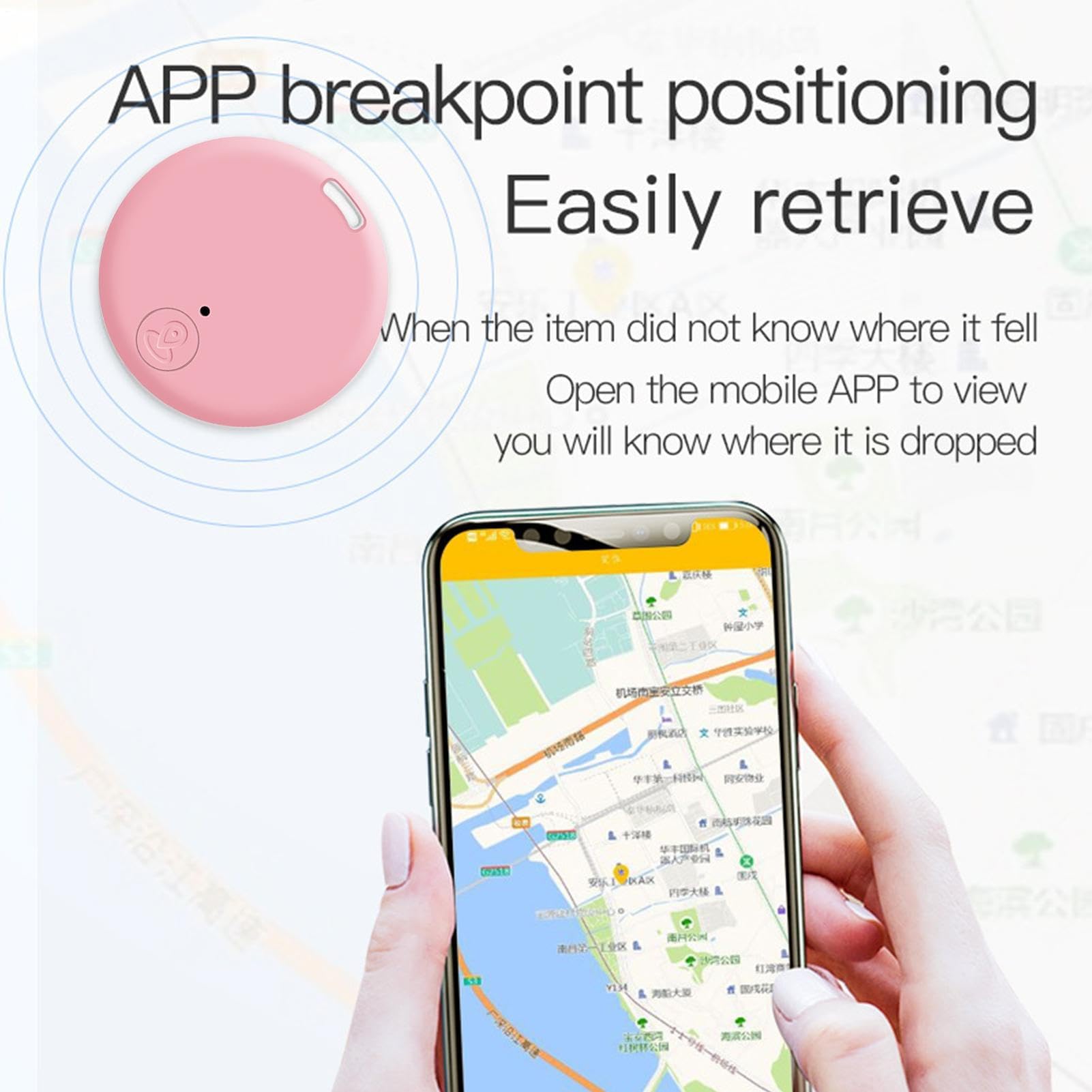 Round Bluetoo-th Anti-Lost Device, Portable Wireless Pet Anti-Lost Device, Two-way Alarm Reminder, Mobile Tracking Locator, for Find Your Dog Cat, Keys Wallet Item (Pink)