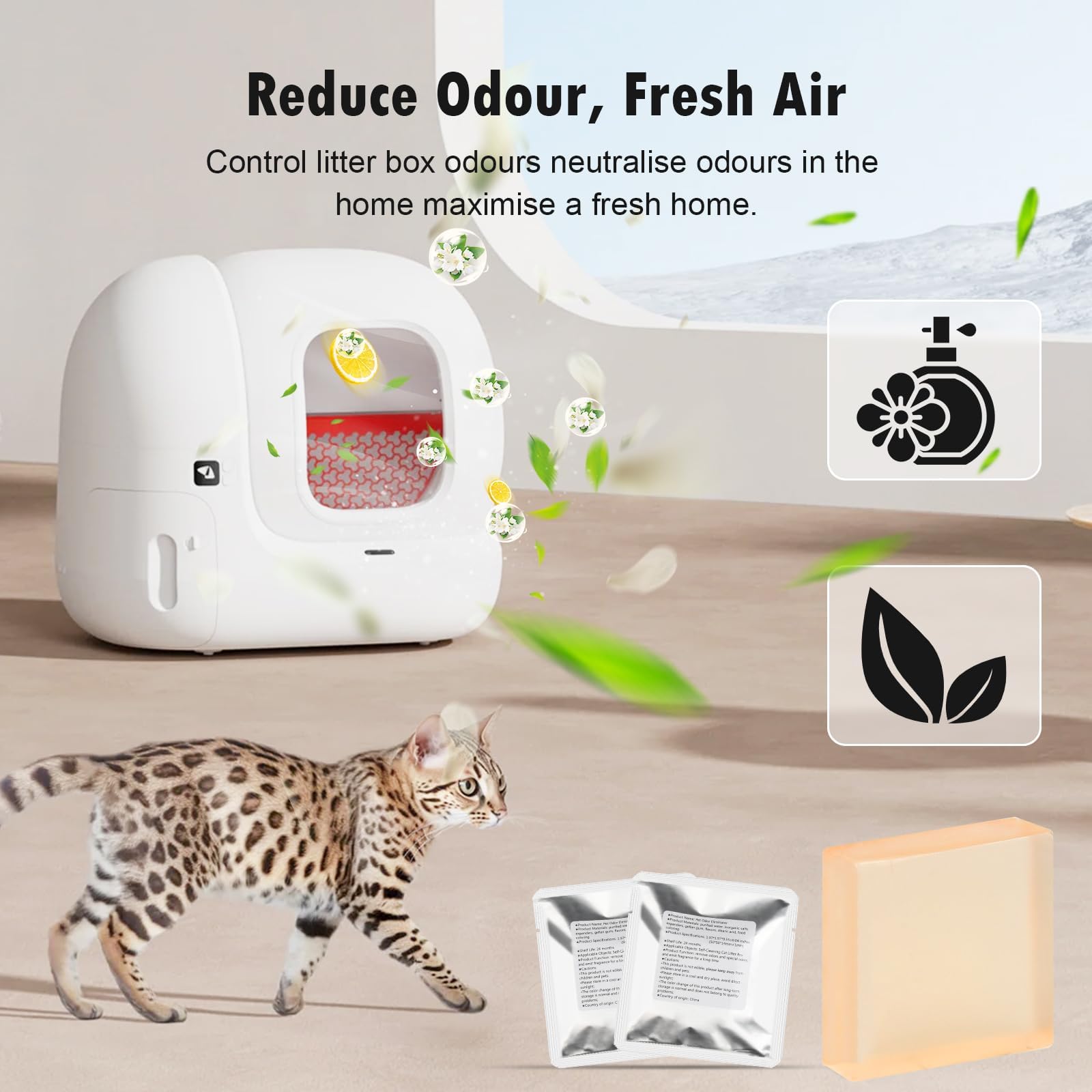6 عبوات من مزيل الروائح الكريهة N50، للتحكم في رائحة مرحاض القطط، صندوق فضلات القطط ذاتي التنظيف، التحكم في رائحة مرحاض القطط لصندوق الفضلات التلقائي، امن للحيوانات الاليفة، معدل ازالة 95%