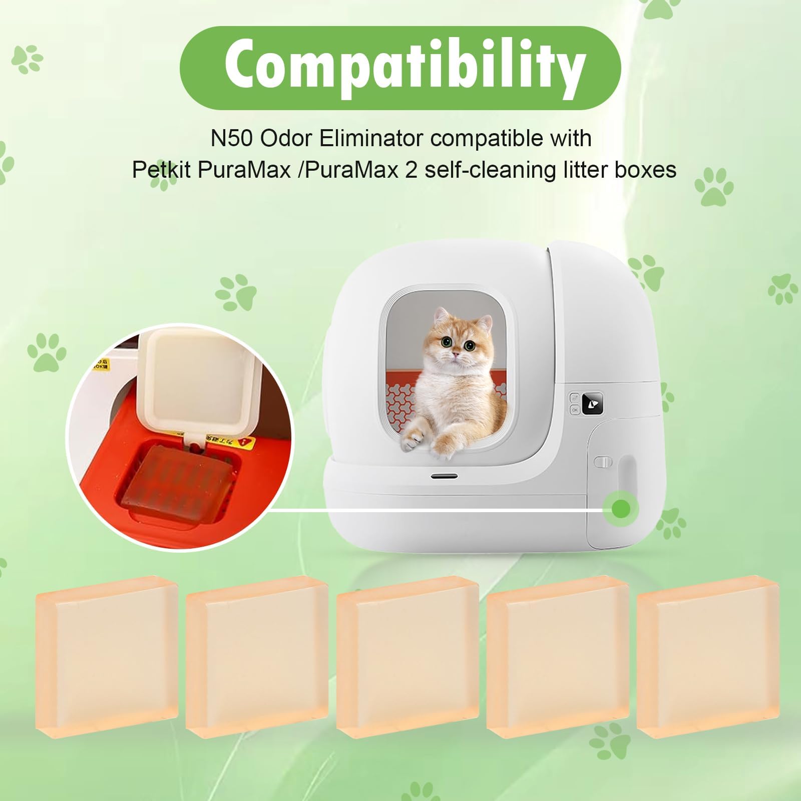 6 عبوات من مزيل الروائح الكريهة N50، للتحكم في رائحة مرحاض القطط، صندوق فضلات القطط ذاتي التنظيف، التحكم في رائحة مرحاض القطط لصندوق الفضلات التلقائي، امن للحيوانات الاليفة، معدل ازالة 95%