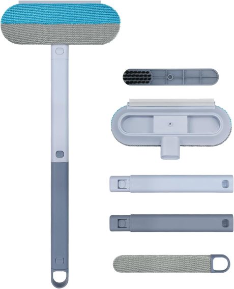 اداة ازالة شعر الحيوانات الاليفة 4 في 1 - فرشاة وبر متعددة الوظائف قابلة لاعادة الاستخدام والغسل مع مقبض ممتد للاثاث والسجاد والفراش - اداة فعالة لازالة شعر القطط والكلاب للمنزل والسيارة والكنبة