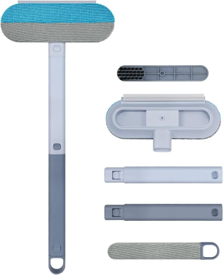 اداة ازالة شعر الحيوانات الاليفة 4 في 1 - فرشاة وبر متعددة الوظائف قابلة لاعادة الاستخدام والغسل مع مقبض ممتد للاثاث والسجاد والفراش - اداة فعالة لازالة شعر القطط والكلاب للمنزل والسيارة والكنبة