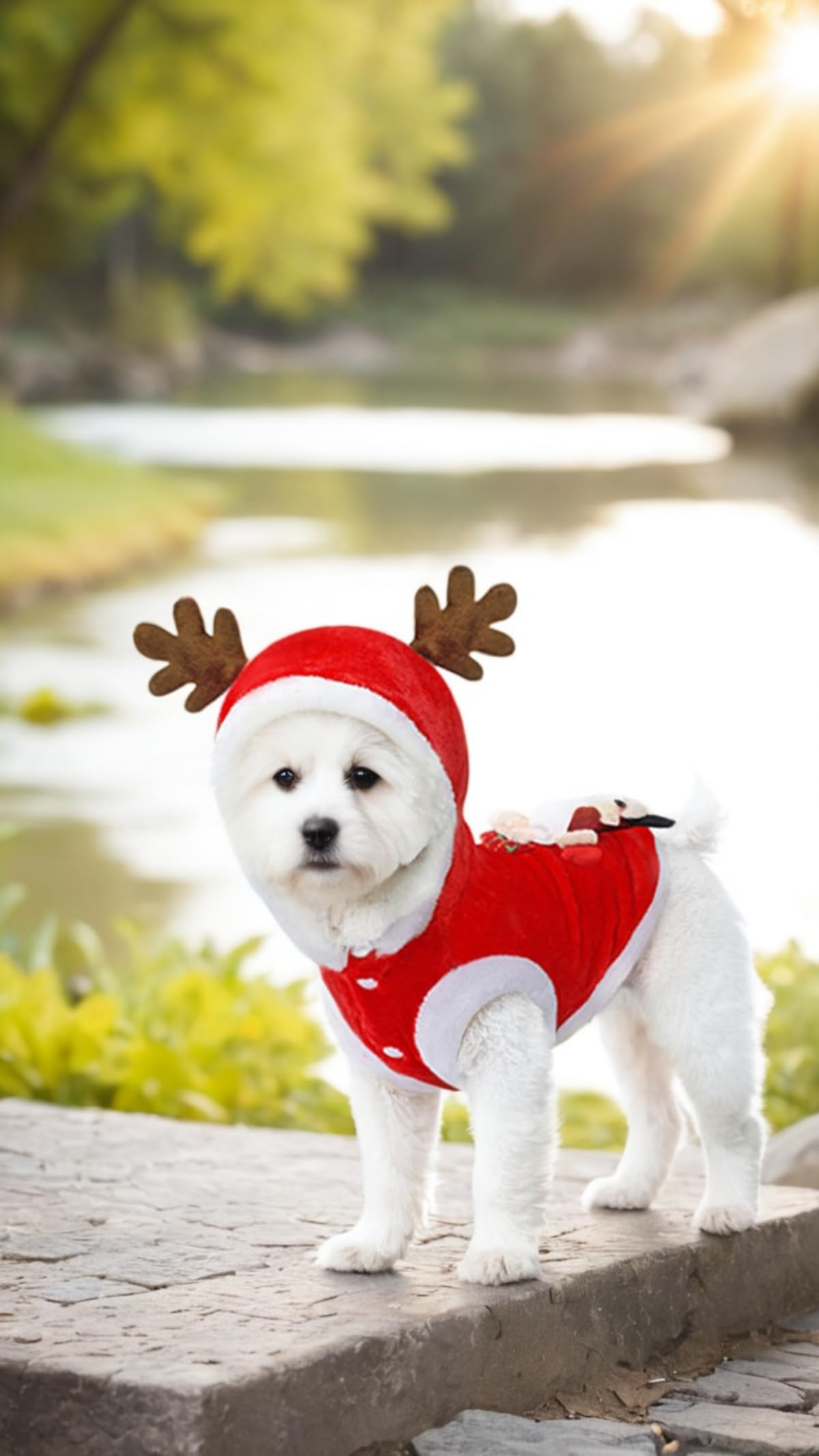 ازياء الكريسماس سويت سفن بت - زي سانتا بغطاء راس دافئ للكلاب والقطط الصغيرة والمتوسطة - بدلة ملابس للحيوانات الاليفة، زي احتفالي للكريسماس لراحة الجراء (مقاس S)