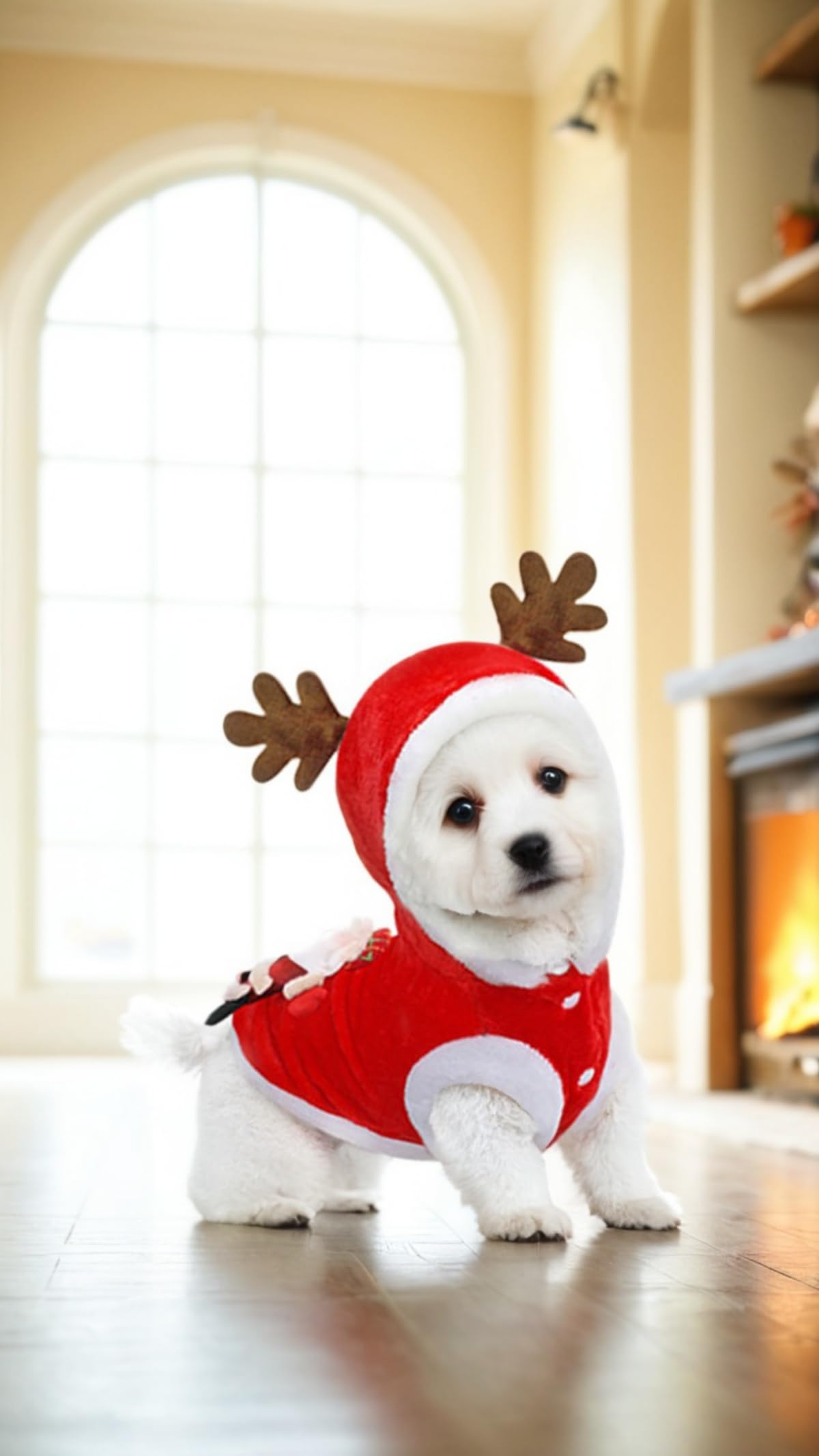 ازياء الكريسماس سويت سفن بت - زي سانتا بغطاء راس دافئ للكلاب والقطط الصغيرة والمتوسطة - بدلة ملابس للحيوانات الاليفة، زي احتفالي للكريسماس لراحة الجراء (مقاس S)