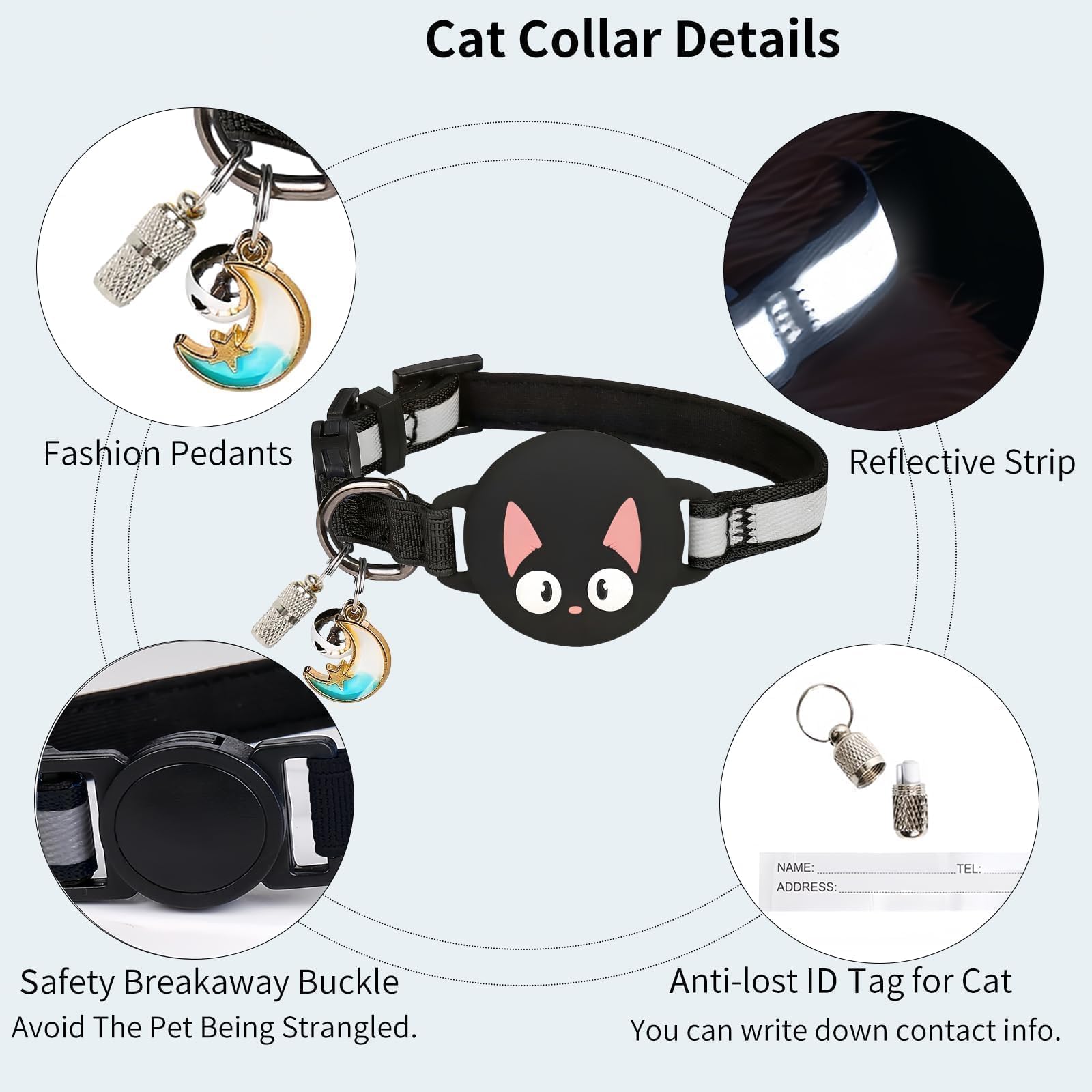 اطواق قطط عاكسة للانفصال مع اجراس من ويينجر، جهاز تتبع GPS مخفي لاغلاق امان مع بطاقة اسم، مقاوم للماء لحامل ايرتاج المضيء، اكسسوارات (ارجواني)