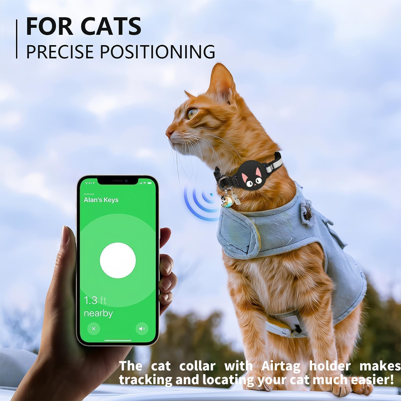اطواق قطط عاكسة للانفصال مع اجراس من ويينجر، جهاز تتبع GPS مخفي لاغلاق امان مع بطاقة اسم، مقاوم للماء لحامل ايرتاج المضيء، اكسسوارات (ارجواني)