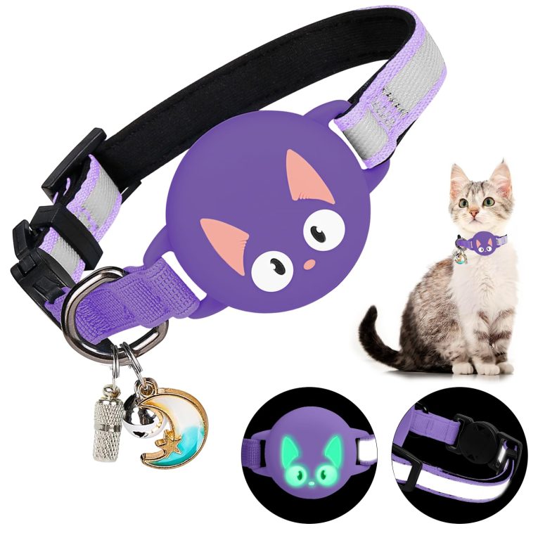 اطواق قطط عاكسة للانفصال مع اجراس من ويينجر، جهاز تتبع GPS مخفي لاغلاق امان مع بطاقة اسم، مقاوم للماء لحامل ايرتاج المضيء، اكسسوارات (ارجواني)