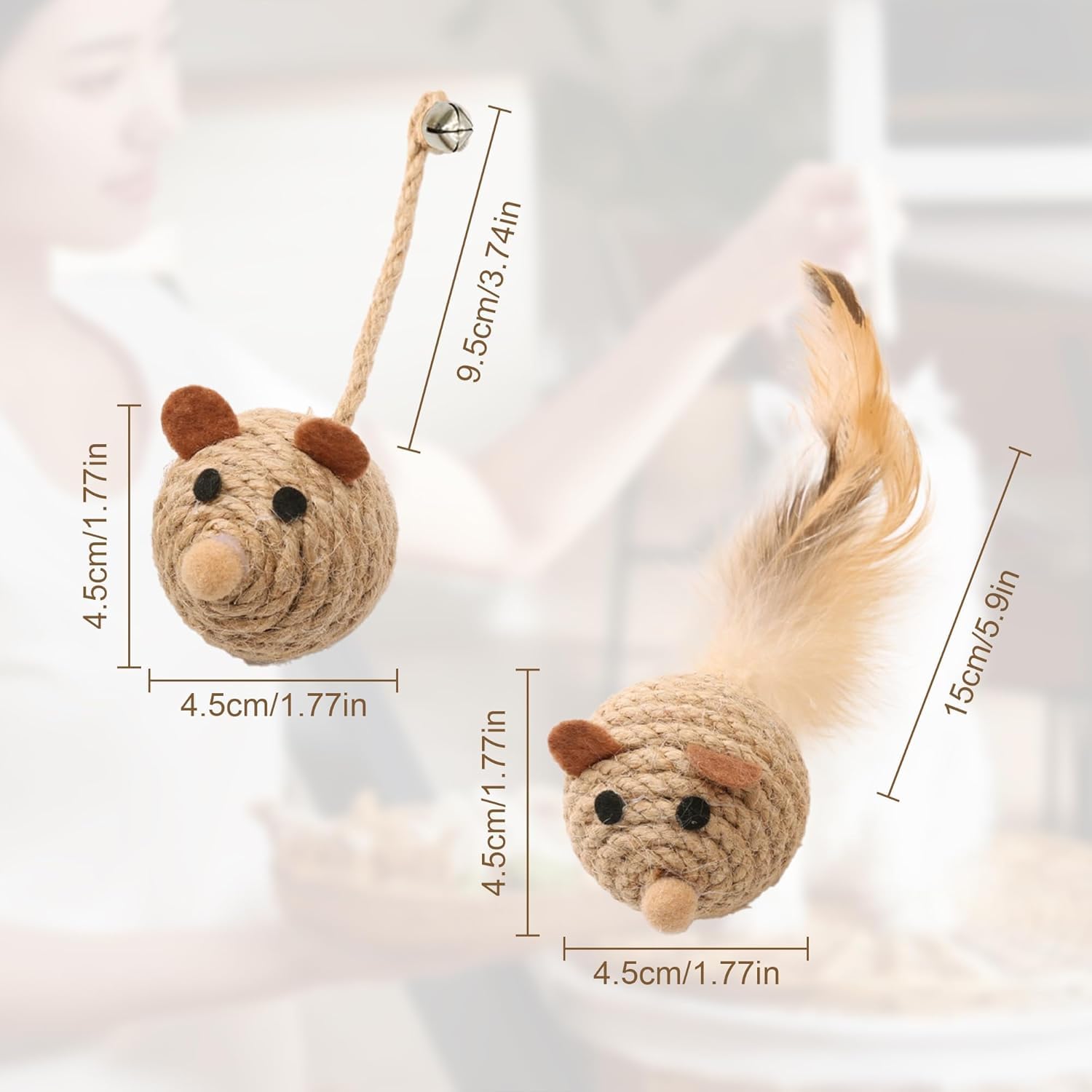 العاب سيزال طبيعية للقطط والمللة في الاماكن المغلقة من يلا جوي، العاب حيوانات مع جرس، العاب مضغ للقطط الصغيرة لتنظيف الاسنان، لعبة فأر تفاعلية للقطط (6 قطع)