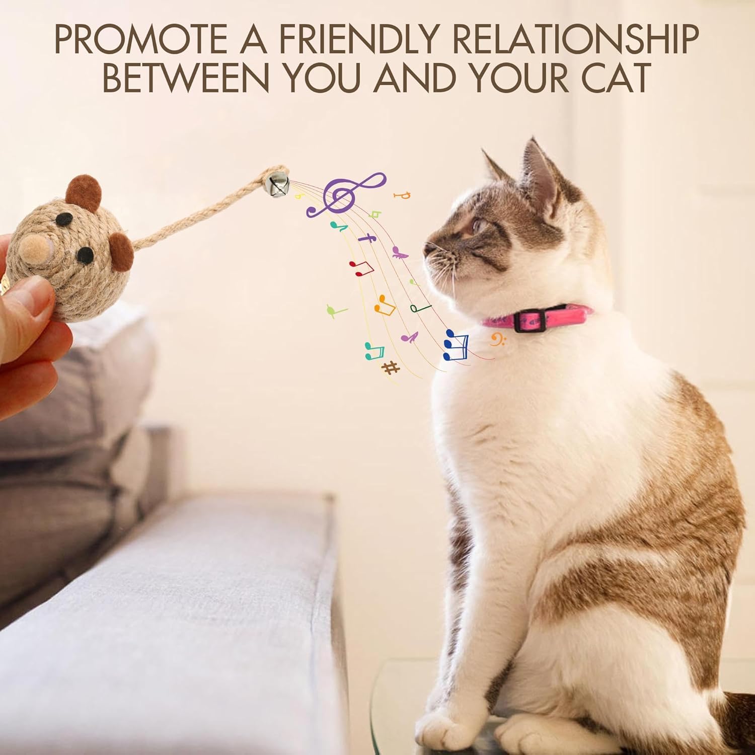 العاب سيزال طبيعية للقطط والمللة في الاماكن المغلقة من يلا جوي، العاب حيوانات مع جرس، العاب مضغ للقطط الصغيرة لتنظيف الاسنان، لعبة فأر تفاعلية للقطط (6 قطع)