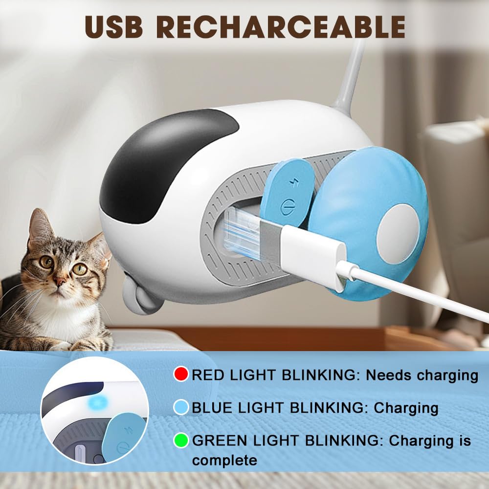 العاب فأر كهربائية ذكية بجهاز تحكم عن بعد للقطط من ناكسيفلي، العاب تفاعلية للقطط الداخلية، لعبة اغاظة القطط مع ريش وديدان، العاب اوتوماتيكية للحيوانات الاليفة، العاب متحركة، قابلة لاعادة الشحن بمنفذ