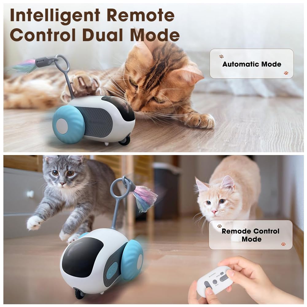 العاب فأر كهربائية ذكية بجهاز تحكم عن بعد للقطط من ناكسيفلي، العاب تفاعلية للقطط الداخلية، لعبة اغاظة القطط مع ريش وديدان، العاب اوتوماتيكية للحيوانات الاليفة، العاب متحركة، قابلة لاعادة الشحن بمنفذ
