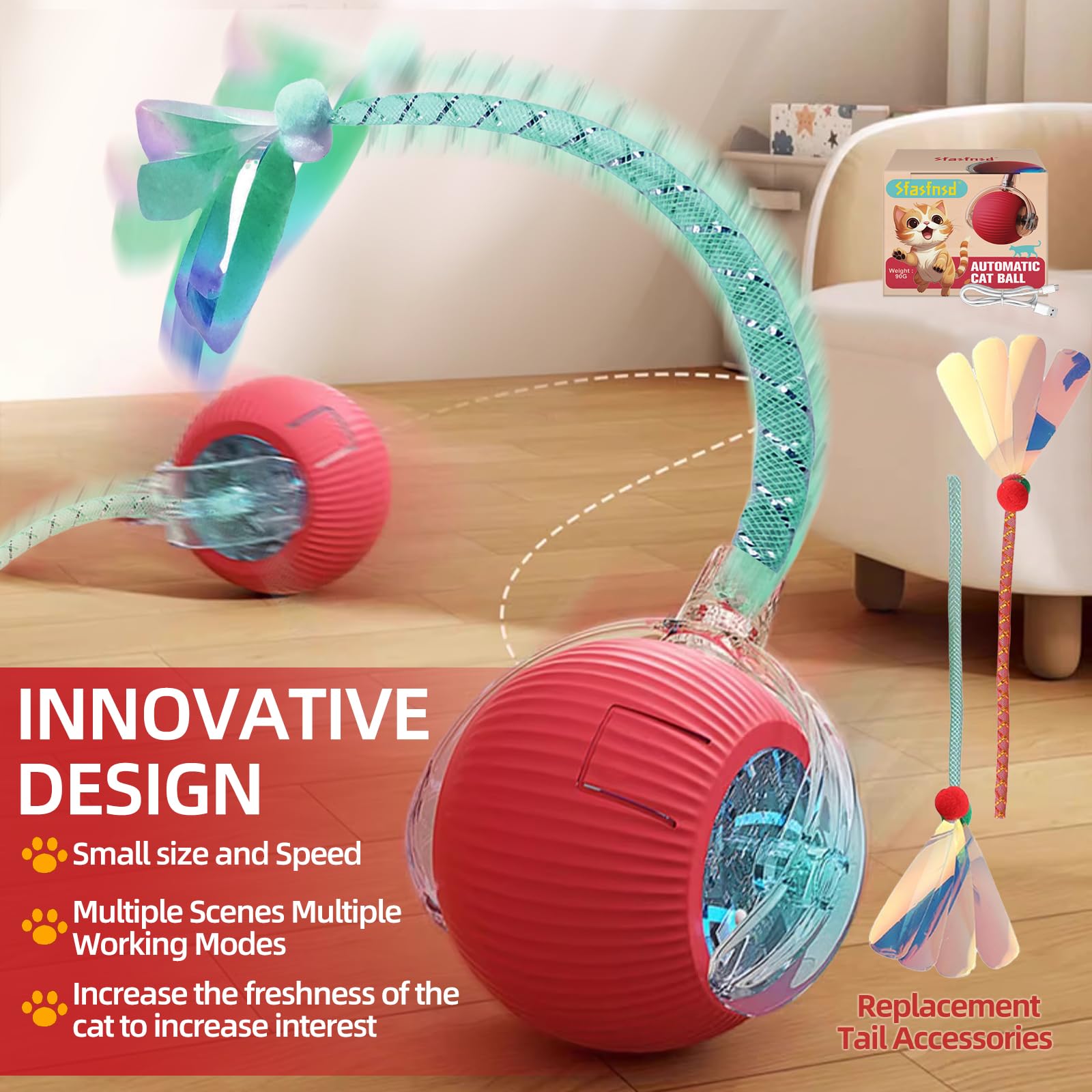 العاب كرة تفاعلية للقطط، كرة ذكية دوارة تلقائية 360 درجة مع تجنب العوائق، لعبة كهربائية ذكية للقطط الداخلية