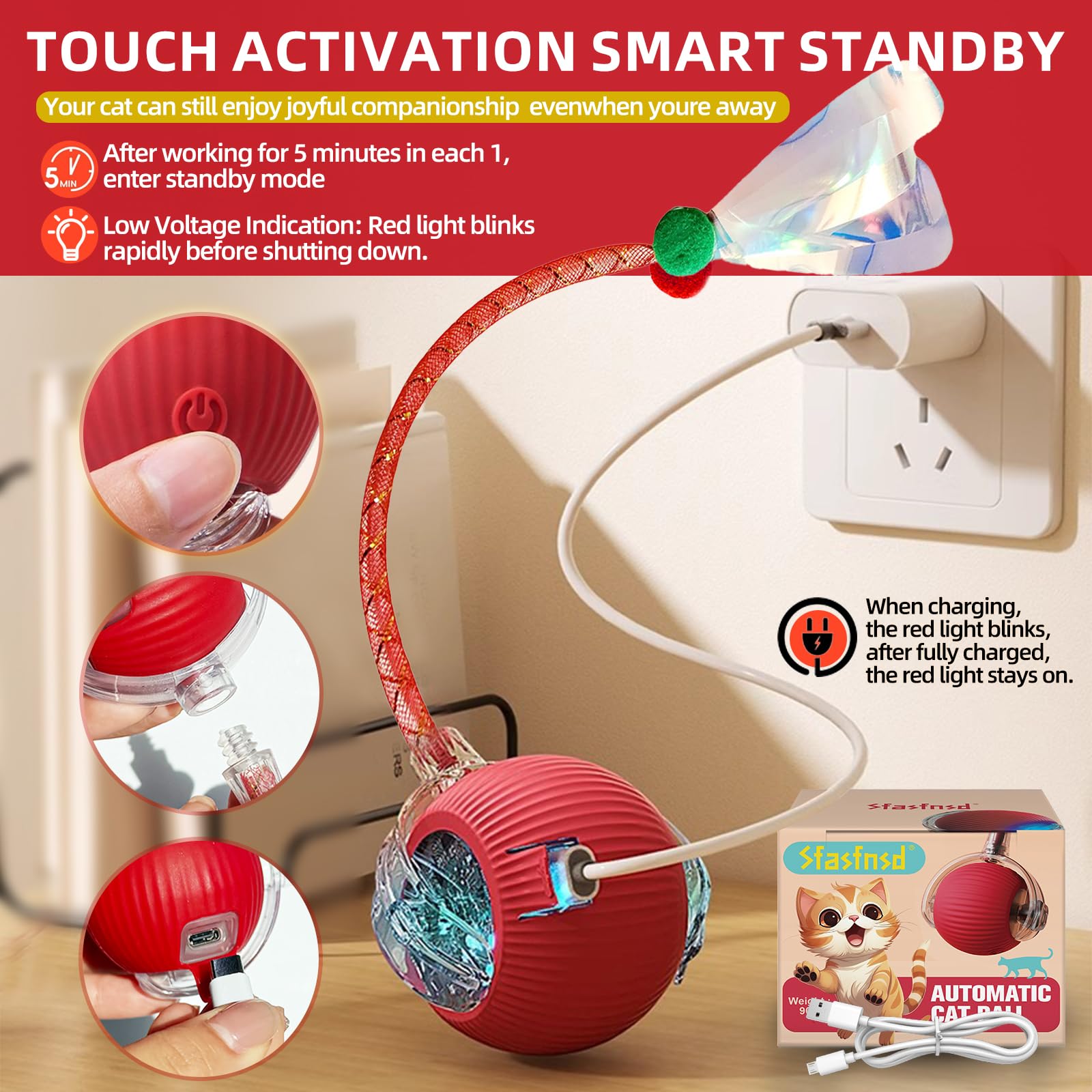 العاب كرة تفاعلية للقطط، كرة ذكية دوارة تلقائية 360 درجة مع تجنب العوائق، لعبة كهربائية ذكية للقطط الداخلية