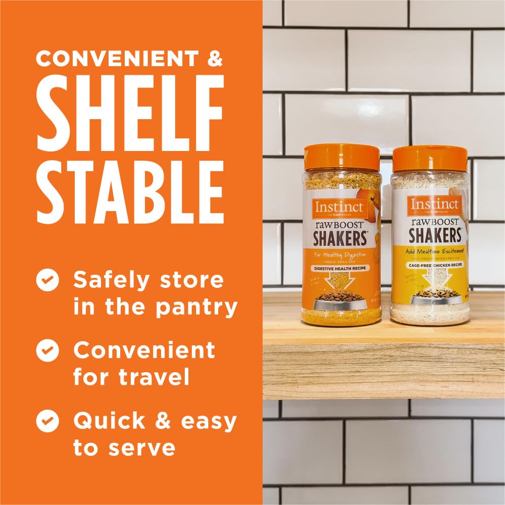 انستينكت مسحوق راو بوست شيكرز المجفف بالتجميد، غطاء طعام القطط - صحة الجهاز الهضمي، زجاجة 5.5 اونصة