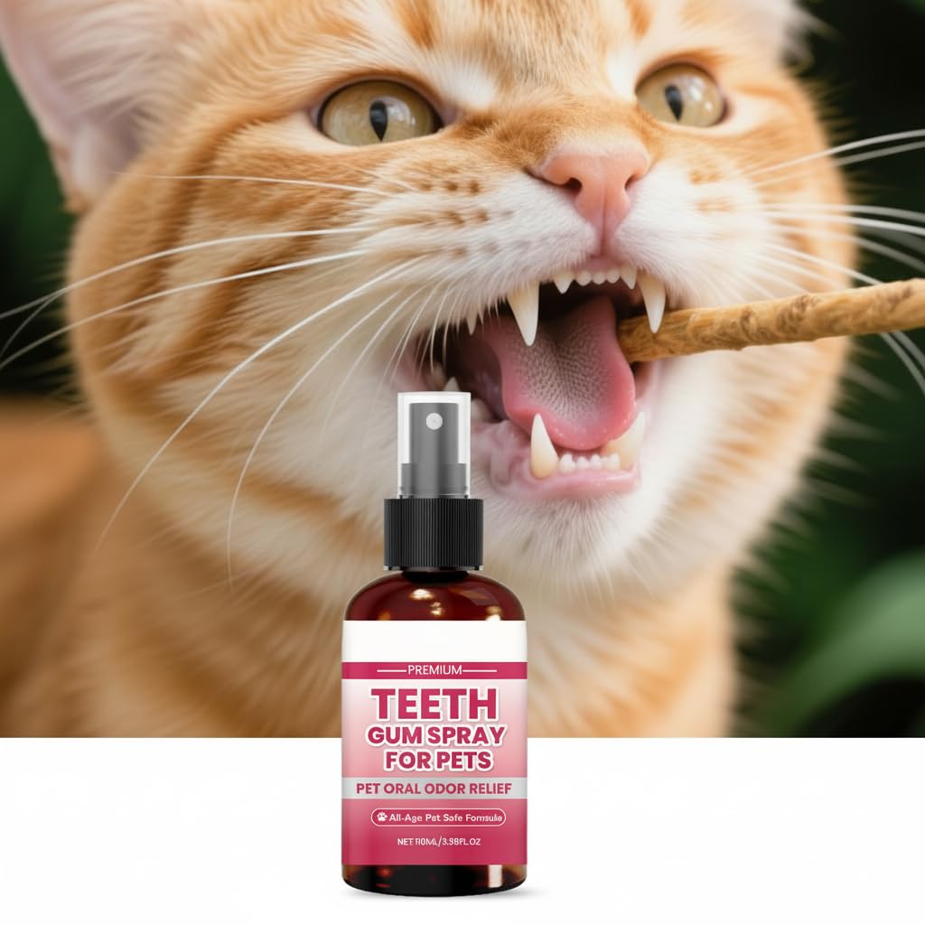 بخاخ العناية بالفم للكلاب والقطط، ينعش النفس ويزيل رائحة الفم الكريهة ويحمي اسنانهم ولثتهم، منظف جير اسنان الحيوانات الاليفة ومزيل الجير بدون تنظيف بالفرشاة (3.99 اونصة سائلة، 118 مل)