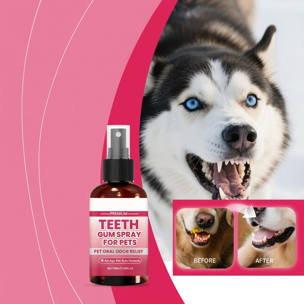 بخاخ العناية بالفم للكلاب والقطط، ينعش النفس ويزيل رائحة الفم الكريهة ويحمي اسنانهم ولثتهم، منظف جير اسنان الحيوانات الاليفة ومزيل الجير بدون تنظيف بالفرشاة (3.99 اونصة سائلة، 118 مل)