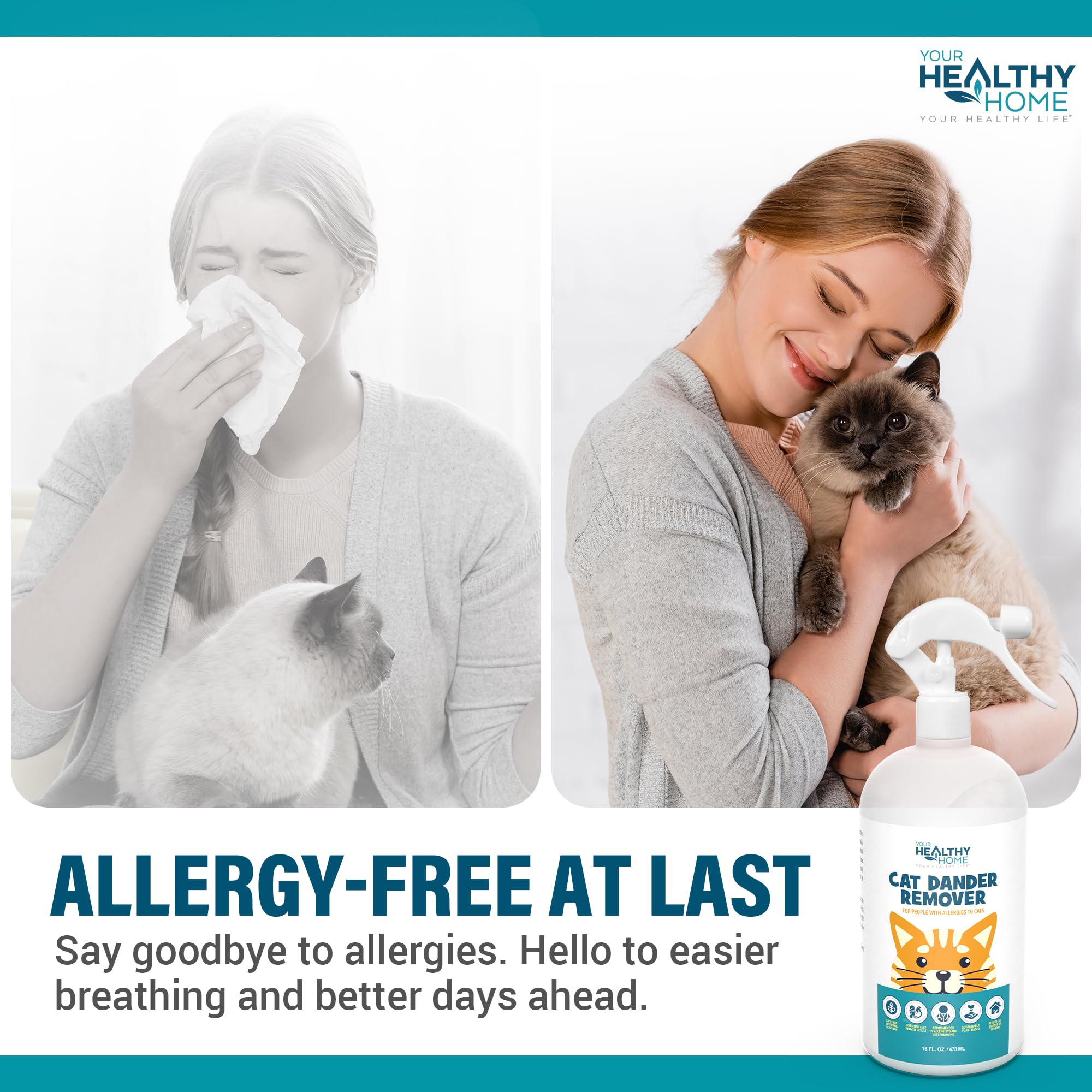 بخاخ مزيل وبر القطط وتخفيف الحساسية من يورهيلثي هوم | علاج طبيعي بالكامل لحساسية | يوصي به الطبيب البيطري لم يتم اختباره على الحيوانات ومصنوع في الولايات المتحدة الامريكية 16 اونصة .