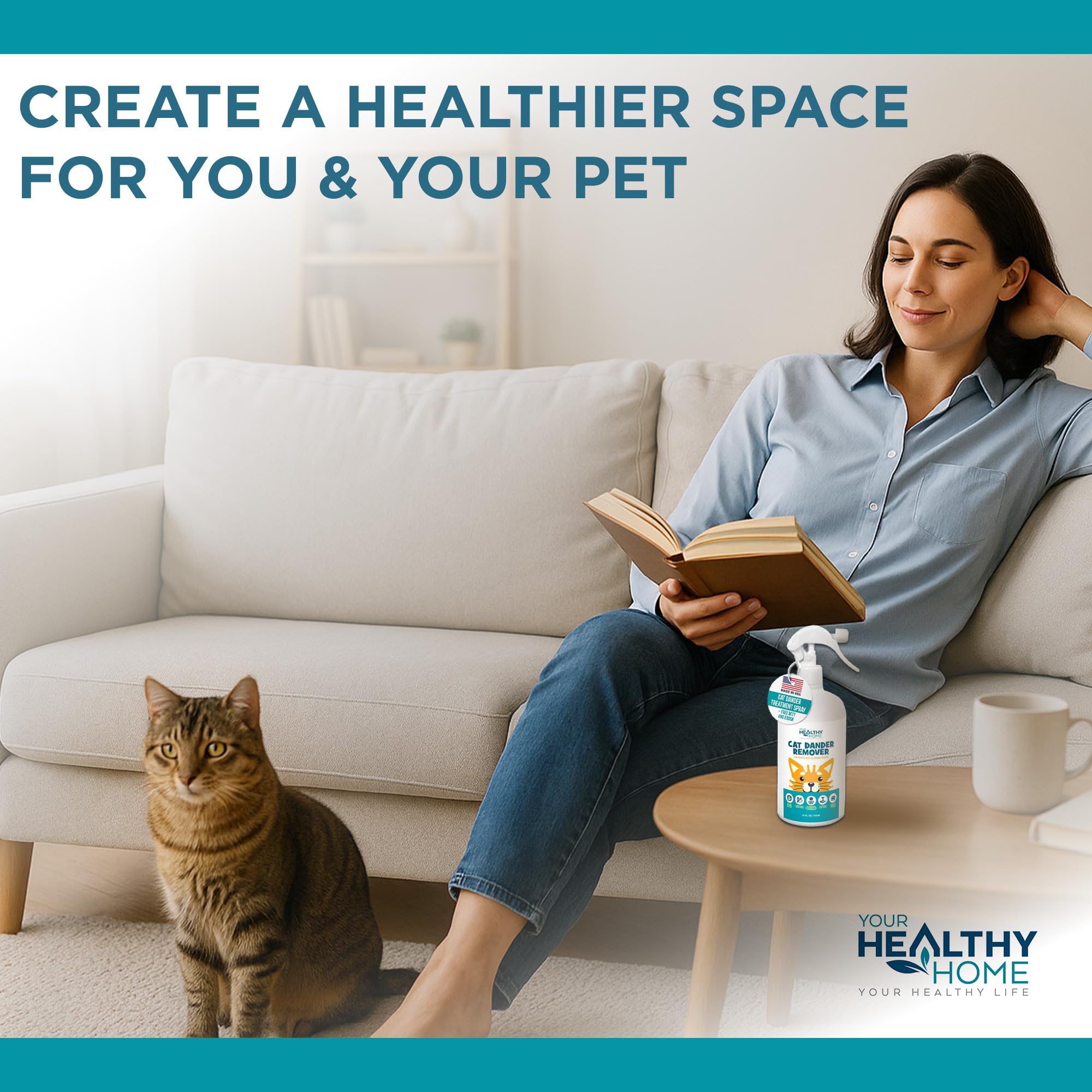 بخاخ مزيل وبر القطط وتخفيف الحساسية من يورهيلثي هوم | علاج طبيعي بالكامل لحساسية | يوصي به الطبيب البيطري لم يتم اختباره على الحيوانات ومصنوع في الولايات المتحدة الامريكية 16 اونصة .