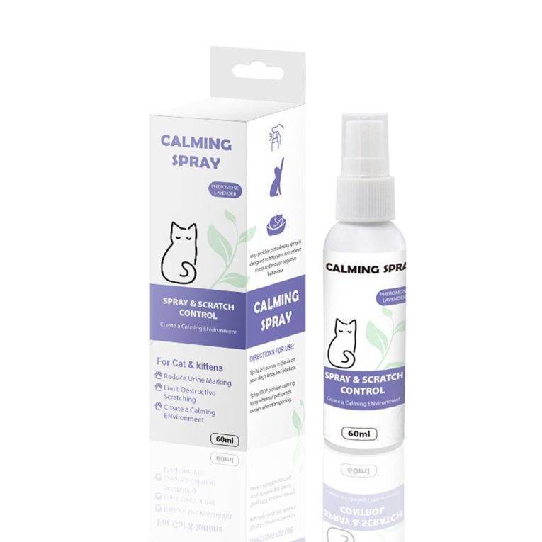 بخاخ مهدئ للقطط غني بالفيرومونات للتحكم في الخدش، للمساعدة على تقليل توتر القطط وقلقها والحد من علامات التبول والخدش التخريبي لإضفاء بيئة مريحة غير منوّم وآمن للقطط والقطط الصغيرة، سعة 60 مل