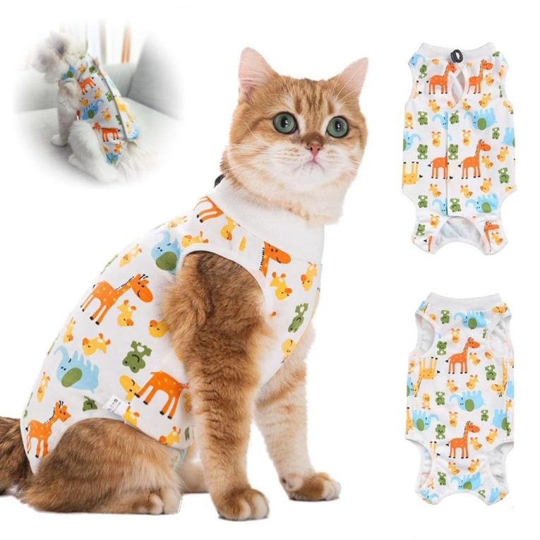 بدلة تعافي القطط من قطعتين من تريزالميكس، ملابس قطط جيدة التهوية بعد الجراحة للنساء والرجال لمنع لعق جروح البطن، قطعة واحدة للقطط بعد الجراحة
