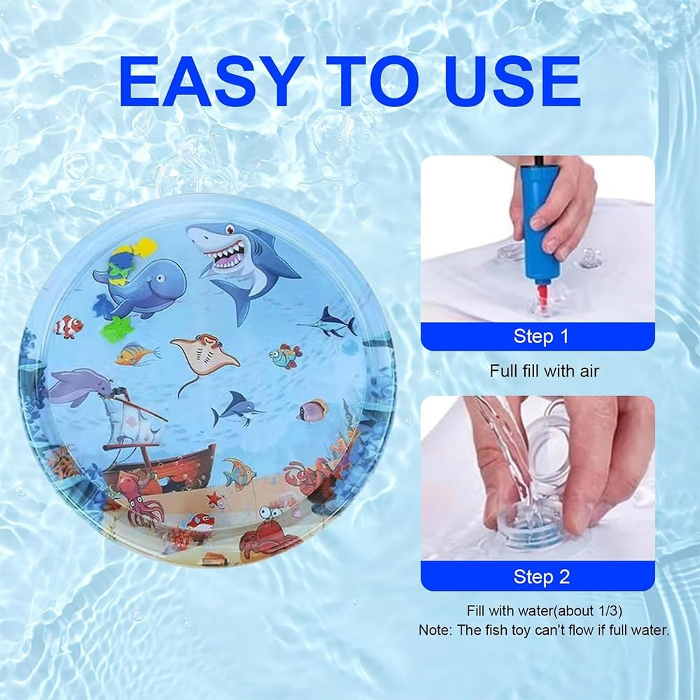 بساط لعب حسي قابل للنفخ والملء بالماء للأطفال والقطط بتصميم مطور بسمك 0.5 ملم مضاد للخدش، ألعاب تفاعلية للقطط في الأماكن المغلقة، بساط نشاط القطط مع منفاخ، 65 × 65 سم