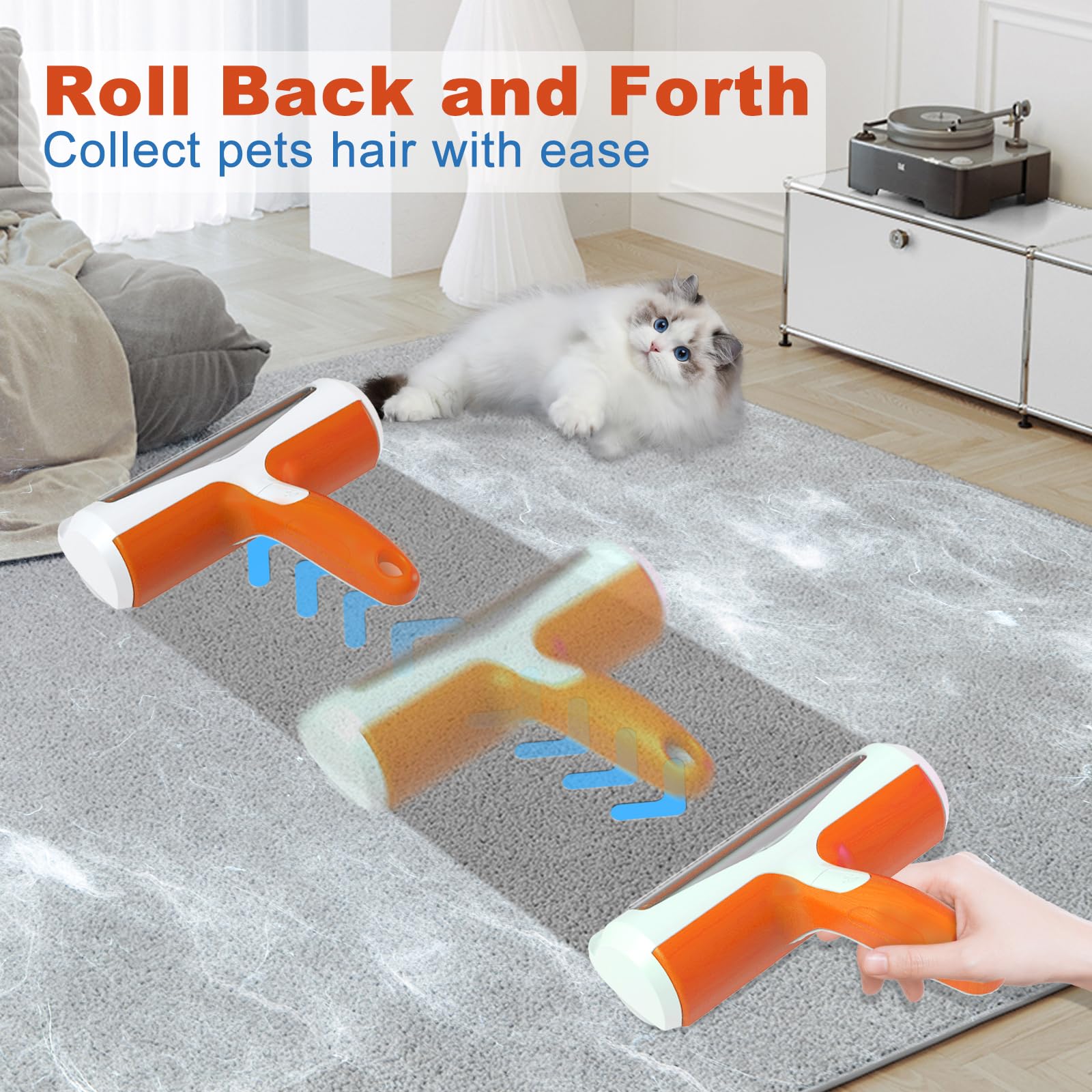 بكرة إزالة شعر الحيوانات الأليفة المريحة القابلة لإعادة الاستخدام للكلاب والقطط سهلة التنظيف الذاتي لإزالة الشعر من السجاد والأثاث والبسط والغسيل والملابس والفراش من ايس تو ايس (لون بينك)