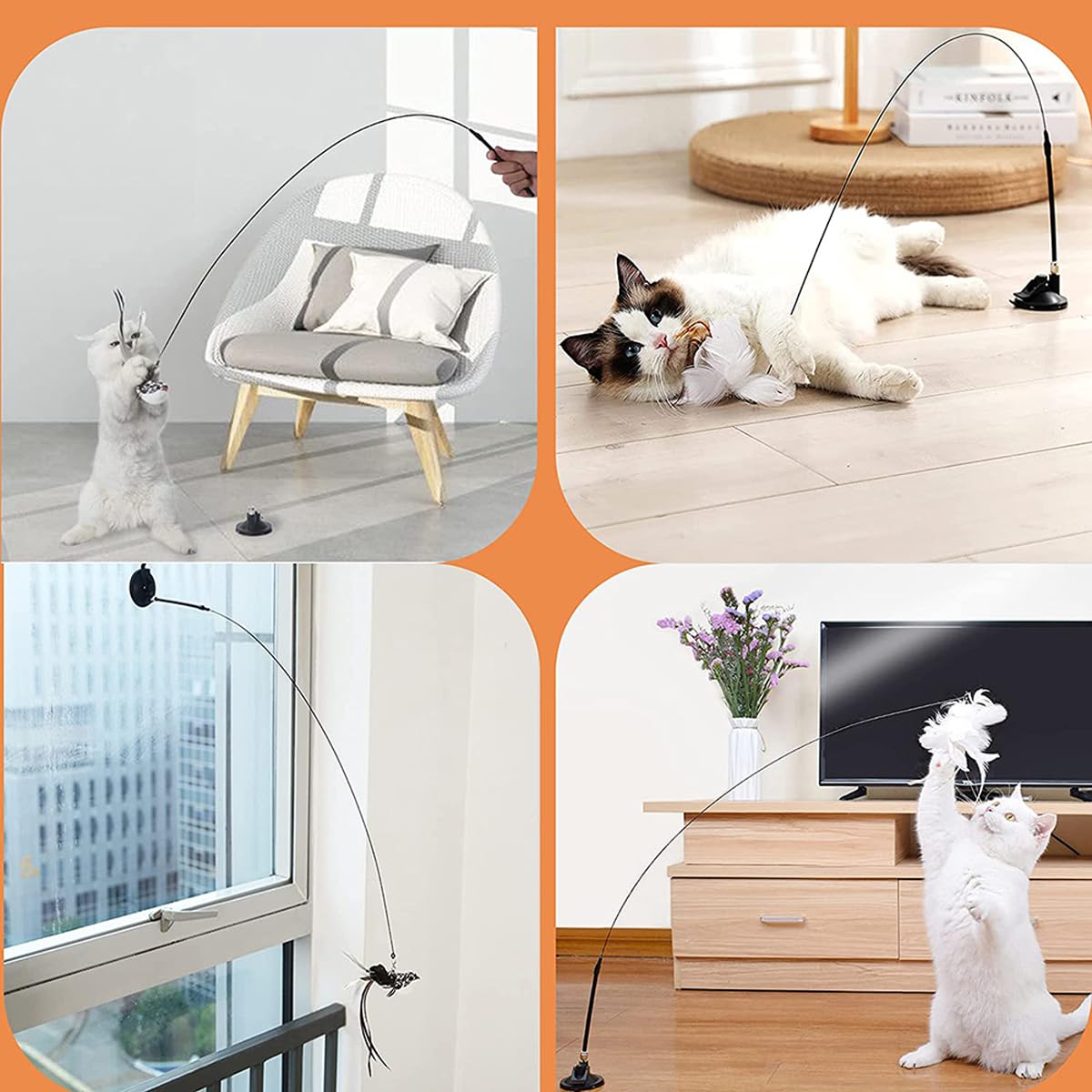 بيونتي العاب ريشة للقطط - مجموعة العاب محاكاة الطيور التفاعلية للقطط - لوازم القطط، العاب القطط للقطط في الاماكن المغلقة للعب تمارين المطاردة