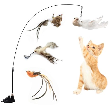 بيونتي العاب ريشة للقطط - مجموعة العاب محاكاة الطيور التفاعلية للقطط - لوازم القطط، العاب القطط للقطط في الاماكن المغلقة للعب تمارين المطاردة