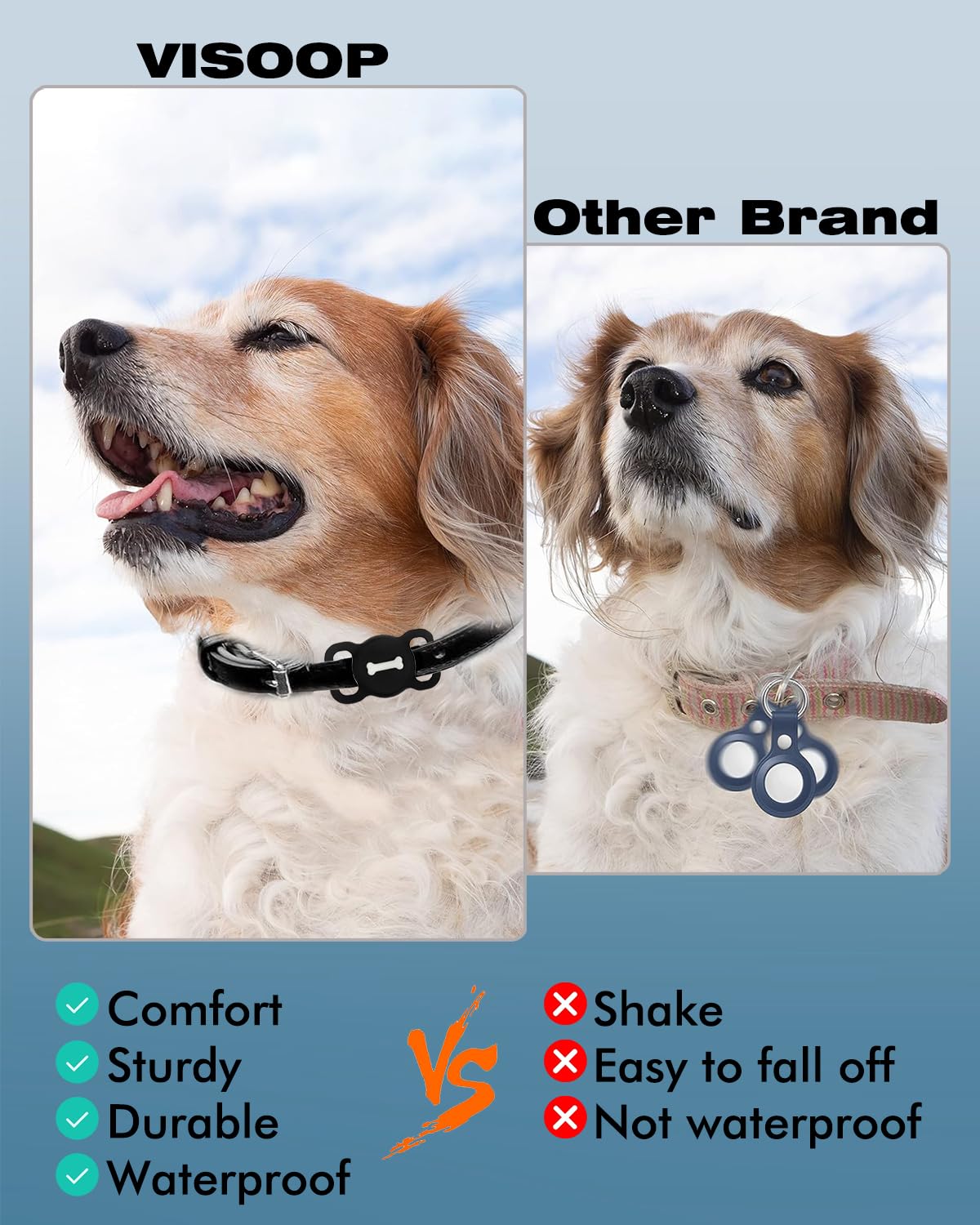 جهاز تحديد موقع العناصر، جهاز تعقب بلوتوث اكس كوبس يعمل مع ابل فايند ماي (iOS فقط)، جهاز تتبع الحيوانات الاليفة مع حامل طوق، مقاوم للماء، بطارية قابلة للاستبدال للحيوانات الاليفة/الامتعة/حقائب السفر