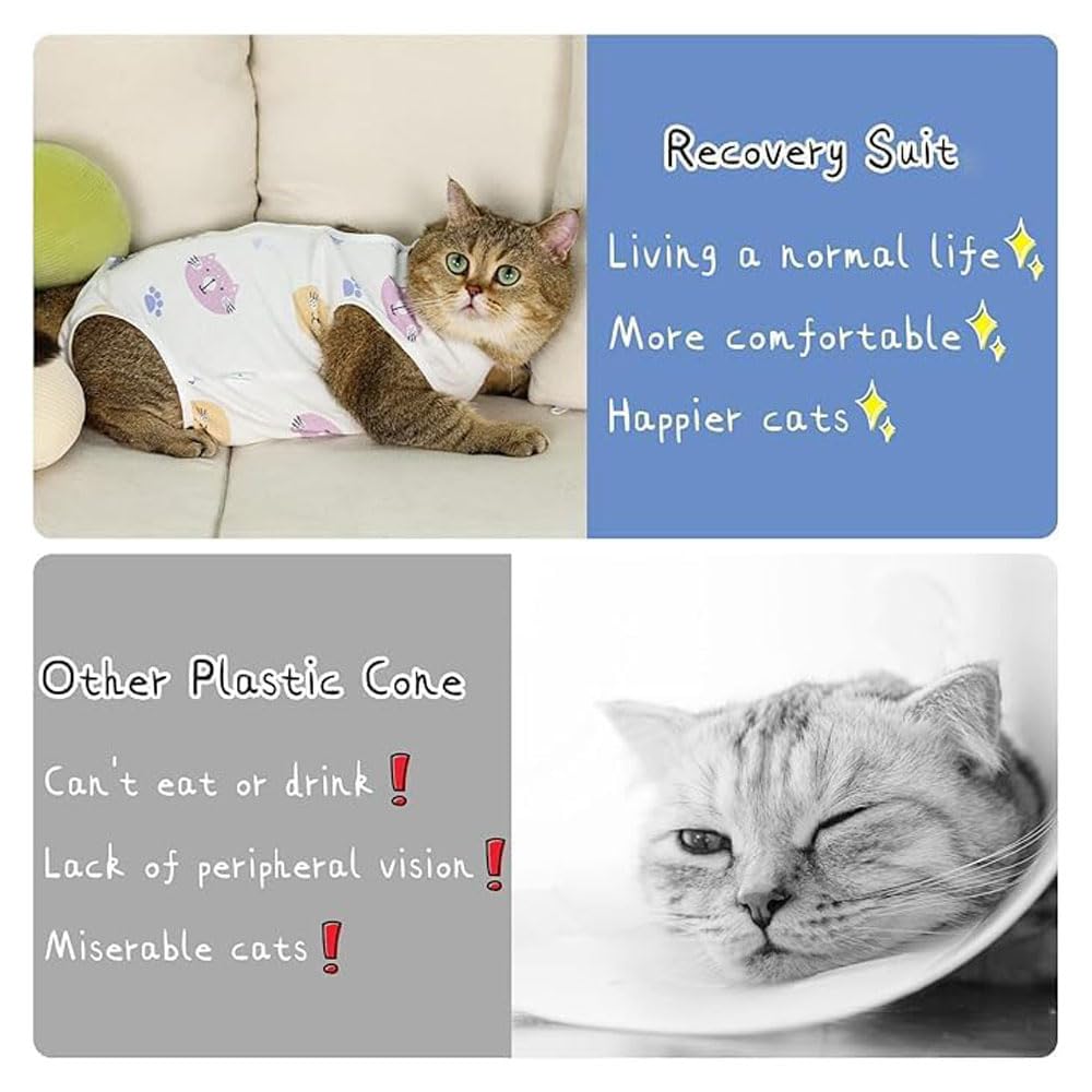 جي زي اس بدلة تعافي القطط، بدلة التعافي من جراحة القطط جيدة التهوية مضادة للعق، بدلة للتعافي من التعقيم للقطط بعد الجراحة، ملابس الحيوانات الأليفة المنزلية الداخلية