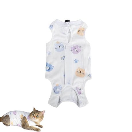 جي زي اس بدلة تعافي القطط، بدلة التعافي من جراحة القطط جيدة التهوية مضادة للعق، بدلة للتعافي من التعقيم للقطط بعد الجراحة، ملابس الحيوانات الأليفة المنزلية الداخلية