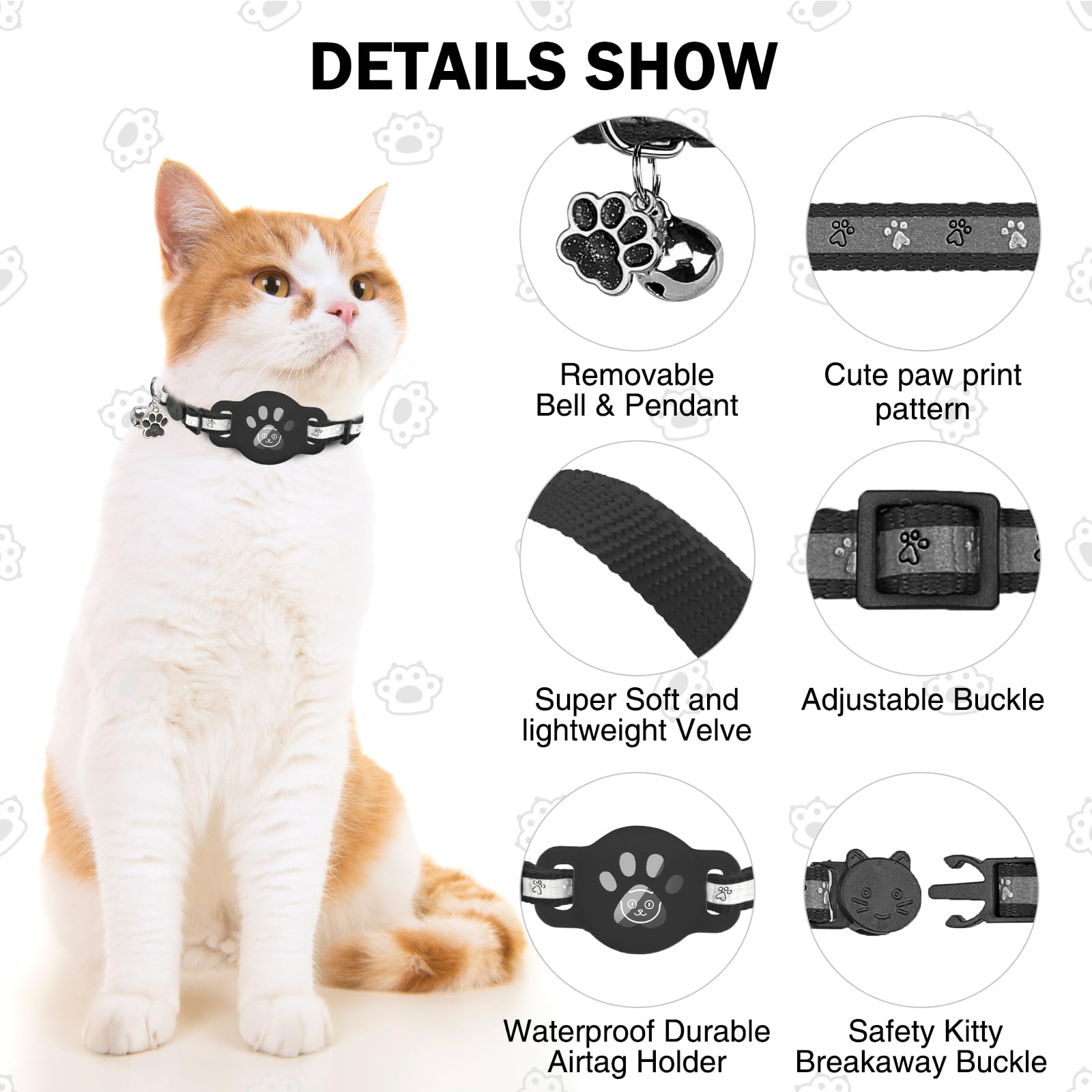 ديلي باد طوق قطط قابل للفصل مع اجراس وربطة عنق - اطواق امان لطيفة للقطط مع حامل ايرتاج مقاوم للماء - اطواق تتبع GPS خفيفة الوزن للبنات والاولاد والقطط والجراء