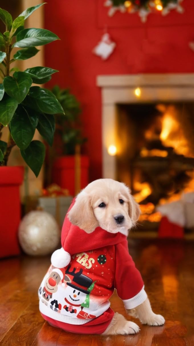 زي الكريسماس للحيوانات الأليفة من سويت سيفن فيستيف - هوديز سانتا للكلاب والقطط الصغيرة، مقاس S