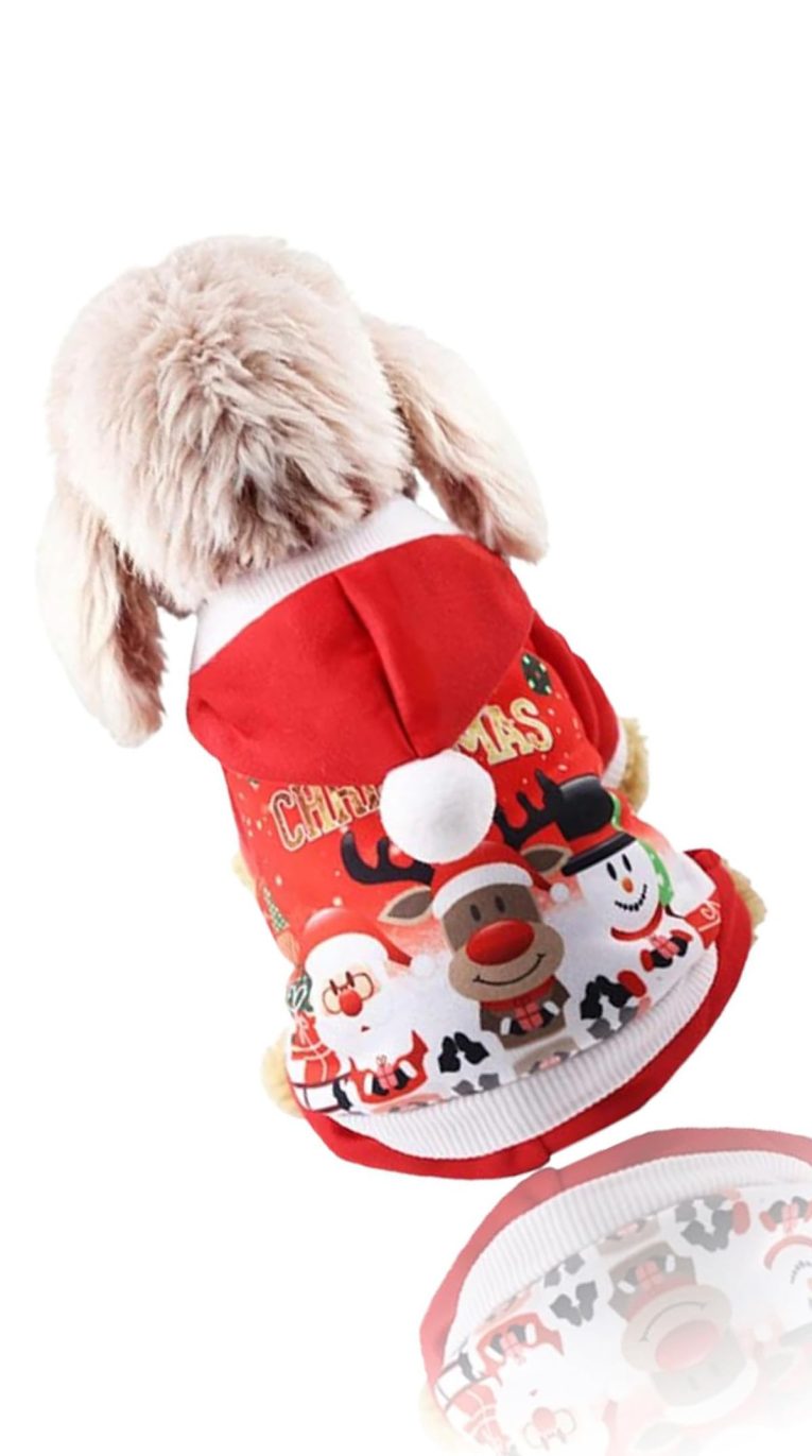 زي الكريسماس للحيوانات الأليفة من سويت سيفن فيستيف - هوديز سانتا للكلاب والقطط الصغيرة، مقاس S